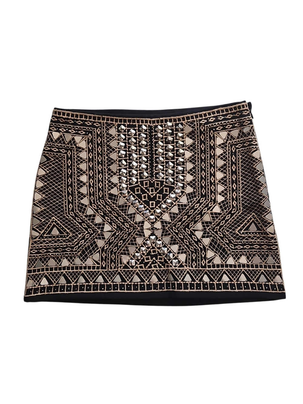 Chelsea & Violet Embellished Black & Silver Patterned Mini Skirt Size X-Small